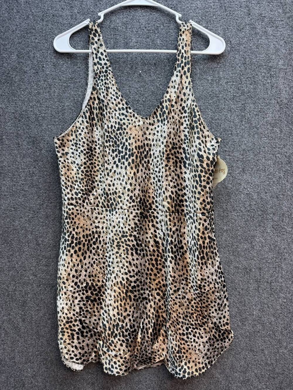NWT Elise Stevens Women's Satin Nightgown Animal Print Sleeveless Size L